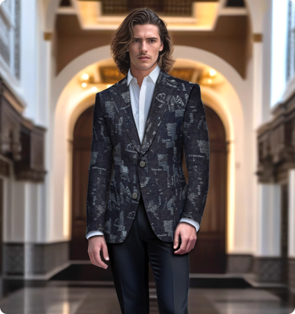 意式休闲丹宁系列之文字记忆宽驳头设计师高端西装