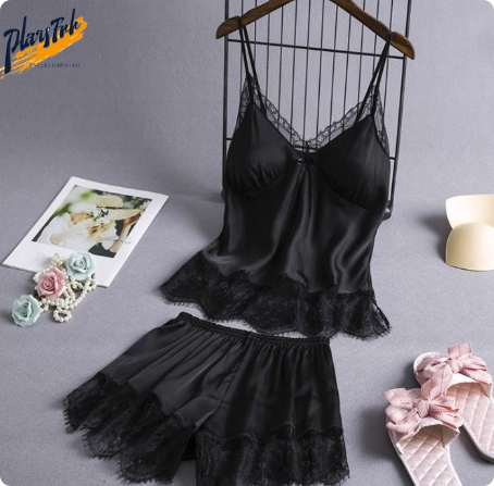 宽松吊带韩版两件套睡衣女夏冰丝绸带胸垫春秋短裤套装家居服薄款